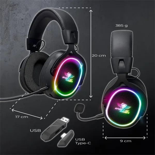 Spirit of Gamer Wireless Fejhallgató - MIC-XH1200 (MultiPlatform,7.1,mikrofon, hangerőszabályzó, nagy-párnás, fekete) - Image 11