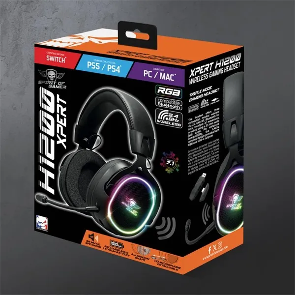 Spirit of Gamer Wireless Fejhallgató - MIC-XH1200 (MultiPlatform,7.1,mikrofon, hangerőszabályzó, nagy-párnás, fekete) - Image 12