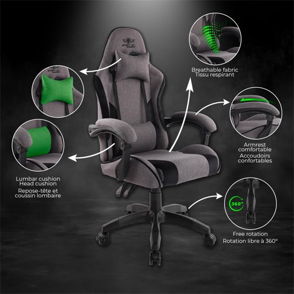 Spirit of Gamer szék - ARENA Dark Grey (állítható magasság; párnázott kartámasz; PU; max.120kg-ig, sötét-szürke) - Image 6