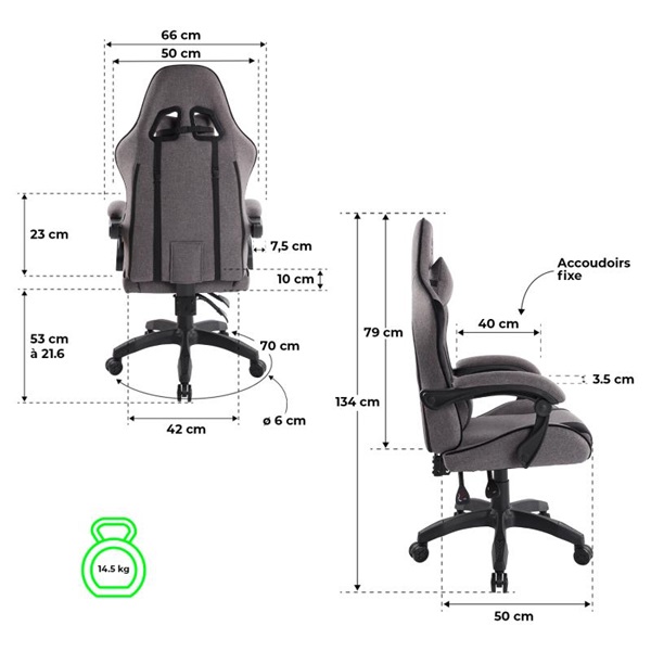 Spirit of Gamer szék - ARENA Dark Grey (állítható magasság; párnázott kartámasz; PU; max.120kg-ig, sötét-szürke) - Image 8