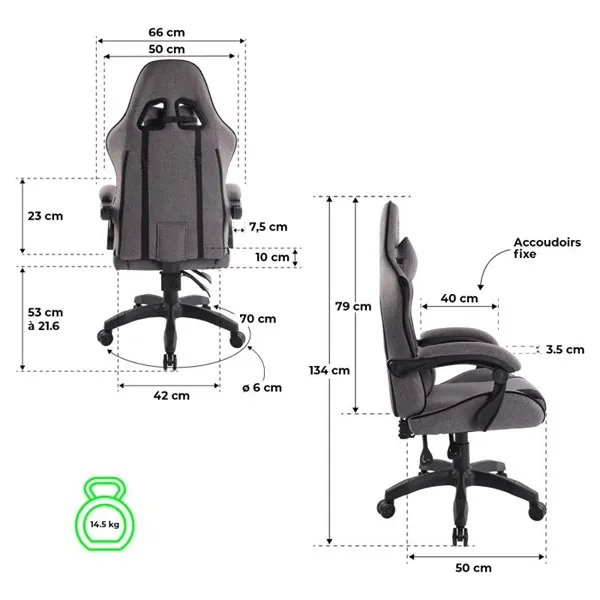 Spirit of Gamer szék - ARENA Dark Grey (állítható magasság; párnázott kartámasz; PU; max.120kg-ig, sötét-szürke) - Image 8