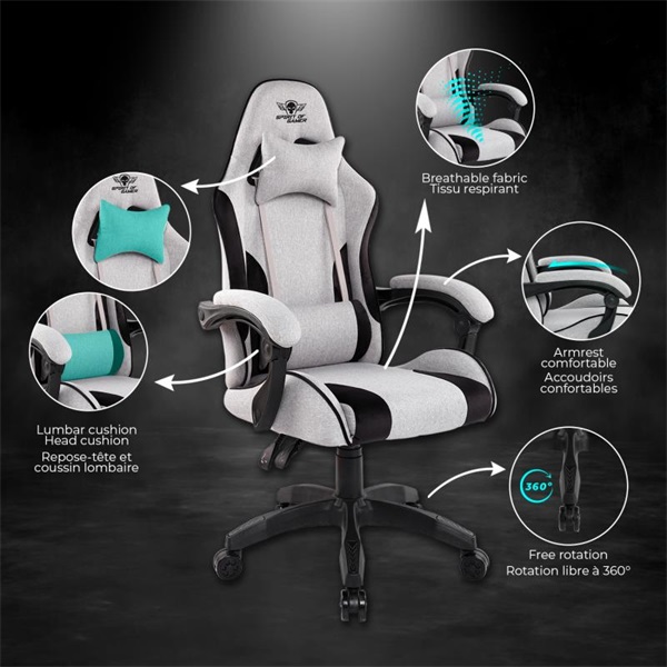 Spirit of Gamer szék - ARENA Light Grey (állítható magasság; párnázott kartámasz; PU; max.120kg-ig, világos-szürke) - Image 7