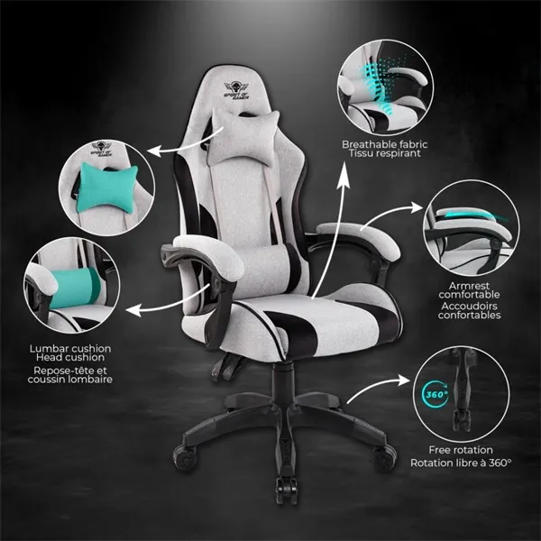 Spirit of Gamer szék - ARENA Light Grey (állítható magasság; párnázott kartámasz; PU; max.120kg-ig, világos-szürke) - Image 7
