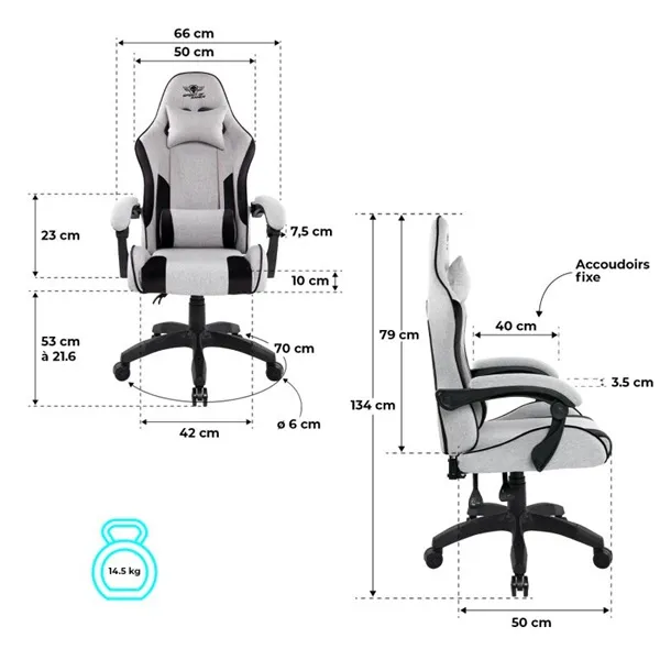 Spirit of Gamer szék - ARENA Light Grey (állítható magasság; párnázott kartámasz; PU; max.120kg-ig, világos-szürke) - Image 9