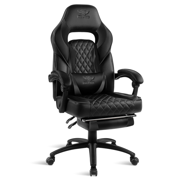 Spirit of Gamer szék - MUSTANG Black (állítható dőlés/magasság; kihajtható lábtartó; max.120kg-ig, fekete)