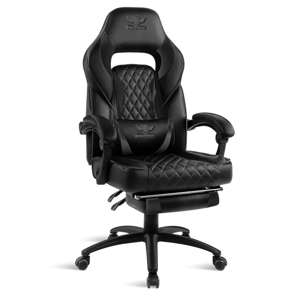 Spirit of Gamer szék - MUSTANG Black (állítható dőlés/magasság; kihajtható lábtartó; max.120kg-ig, fekete) - Image 1