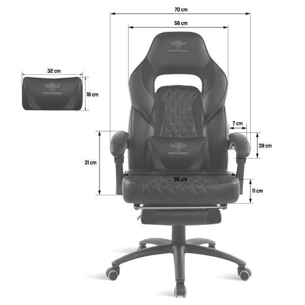 Spirit of Gamer szék - MUSTANG Black (állítható dőlés/magasság; kihajtható lábtartó; max.120kg-ig, fekete) - Image 6