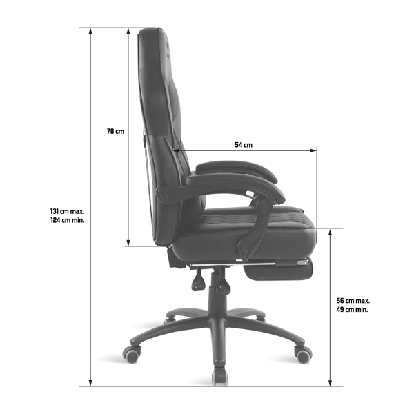 Spirit of Gamer szék - MUSTANG Black (állítható dőlés/magasság; kihajtható lábtartó; max.120kg-ig, fekete) - Image 7