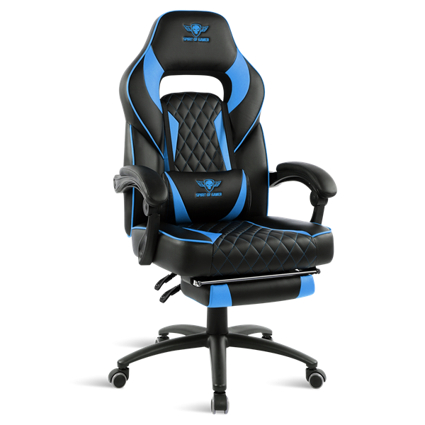 Spirit of Gamer szék - MUSTANG Blue (állítható dőlés/magasság; kihajtható lábtartó; max.120kg-ig, kék) - Image 1