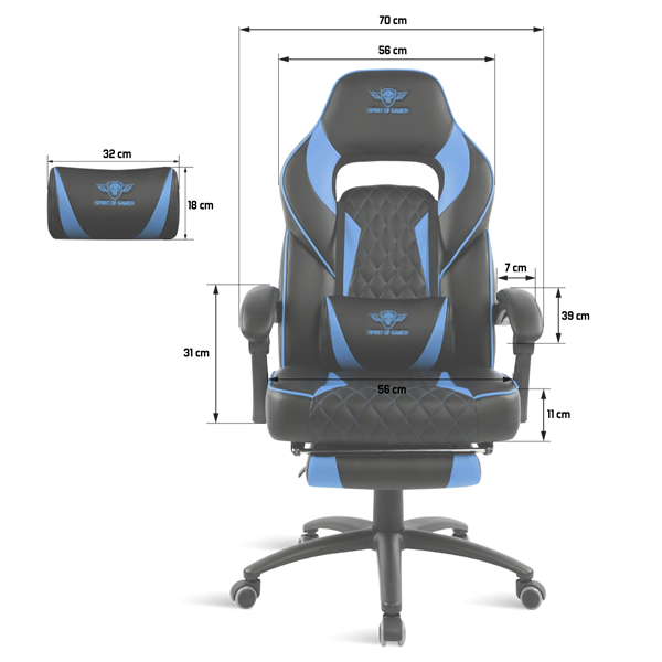Spirit of Gamer szék - MUSTANG Blue (állítható dőlés/magasság; kihajtható lábtartó; max.120kg-ig, kék) - Image 6