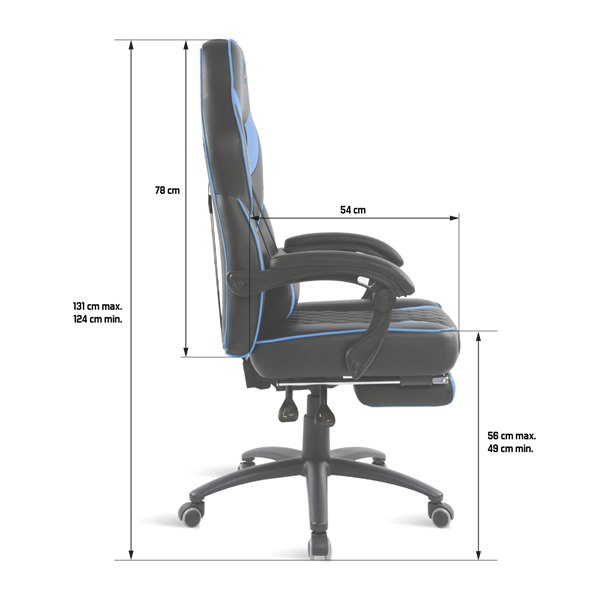 Spirit of Gamer szék - MUSTANG Blue (állítható dőlés/magasság; kihajtható lábtartó; max.120kg-ig, kék) - Image 7