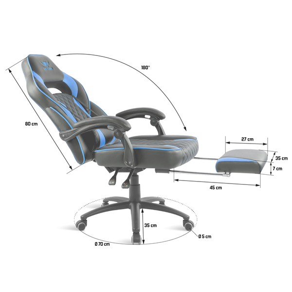 Spirit of Gamer szék - MUSTANG Blue (állítható dőlés/magasság; kihajtható lábtartó; max.120kg-ig, kék) - Image 8
