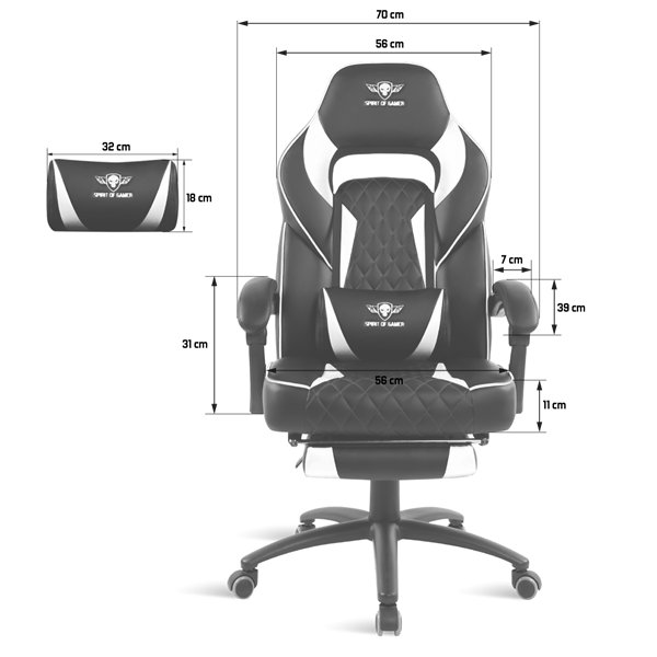 Spirit of Gamer szék - MUSTANG White (állítható dőlés/magasság; kihajtható lábtartó; max.120kg-ig, fehér) - Image 6