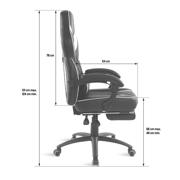 Spirit of Gamer szék - MUSTANG White (állítható dőlés/magasság; kihajtható lábtartó; max.120kg-ig, fehér) - Image 7