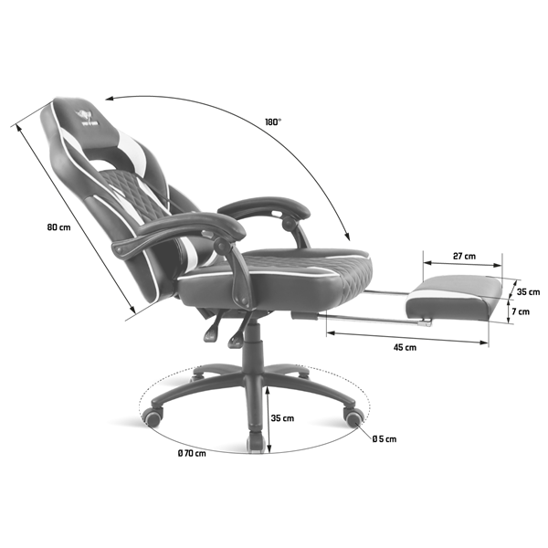 Spirit of Gamer szék - MUSTANG White (állítható dőlés/magasság; kihajtható lábtartó; max.120kg-ig, fehér) - Image 8