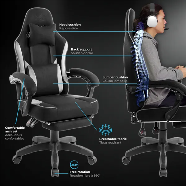 Spirit of Gamer szék - RAVEN (állítható dőlés/magasság; kihajtható lábtartó; max.120kg-ig, fekete) - Image 8