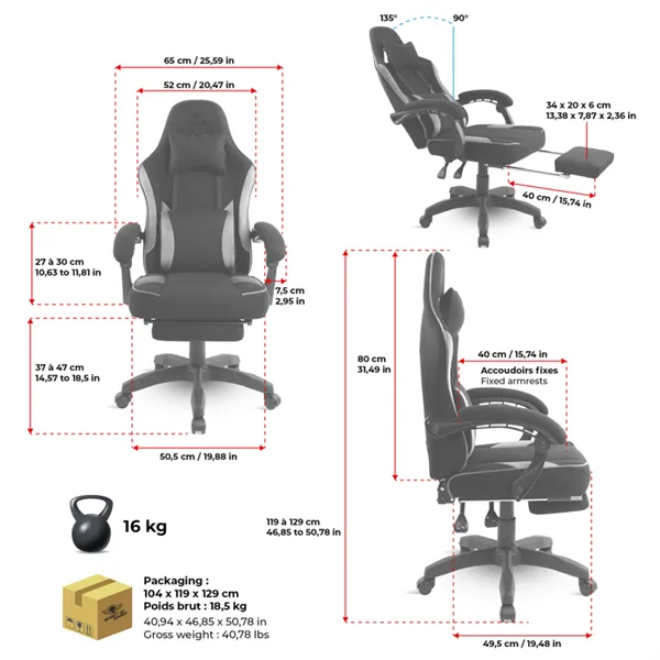 Spirit of Gamer szék - RAVEN (állítható dőlés/magasság; kihajtható lábtartó; max.120kg-ig, fekete) - Image 11