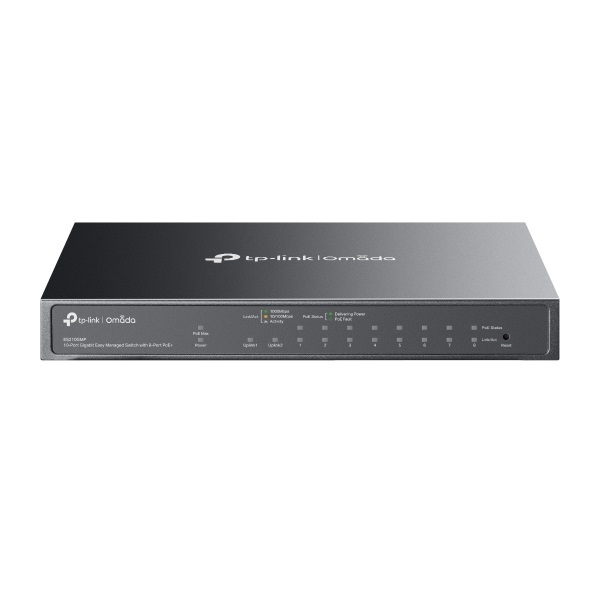 TP-Link Switch Menedzselhető PoE - ES210GMP (Omada; 9x 1Gbps + 1x 1Gbps combo port; 8x af/at PoE+ port; 123W)