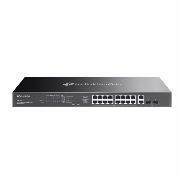 TP-Link Switch Menedzselhető PoE - ES220GMP (Omada; 18x 1Gbps + 2x 1Gbps combo port; 16x af/at PoE+ port; 250W)