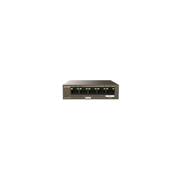 Tenda Switch PoE - TEG1105PD (5x1Gbps; 4x af PoE port kimenet, 1x at PoE port bemenet!; 30W; táp nélküli)