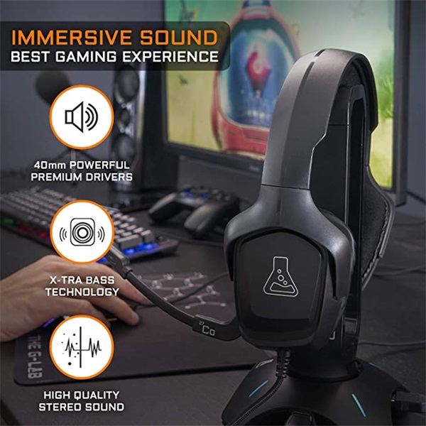 The G-Lab Fejhallgató - KORP COBALT/B (mikrofon, 3,5mm Jack, hangerőszabályzó, nagy-párnás, fekete) - Image 12