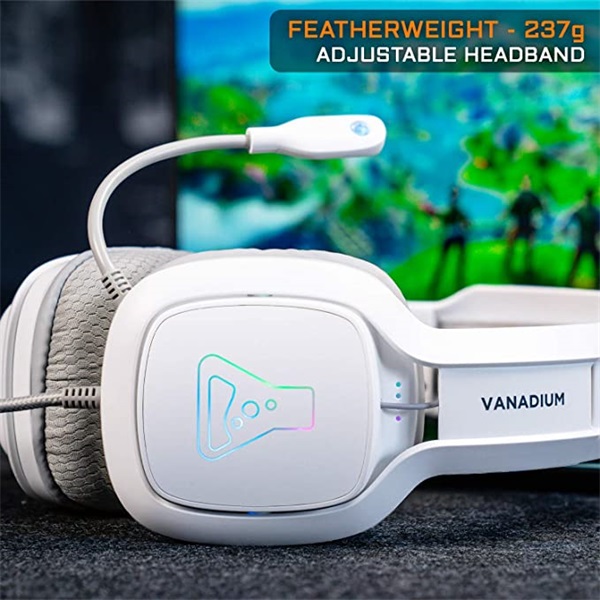 The G-Lab Fejhallgató - KORP VANADIUM (mikrofon, USB, 3,5mm Jack, hangerőszabályzó, nagy-párnás, RGB, fehér) - Image 5