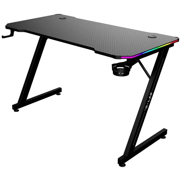The G-Lab Gamer Asztal - K DESK ELECTRON EX (120x60cm, fém, pohártartó, fejhallgatótartó, fekete, RGB LED) - Image 1