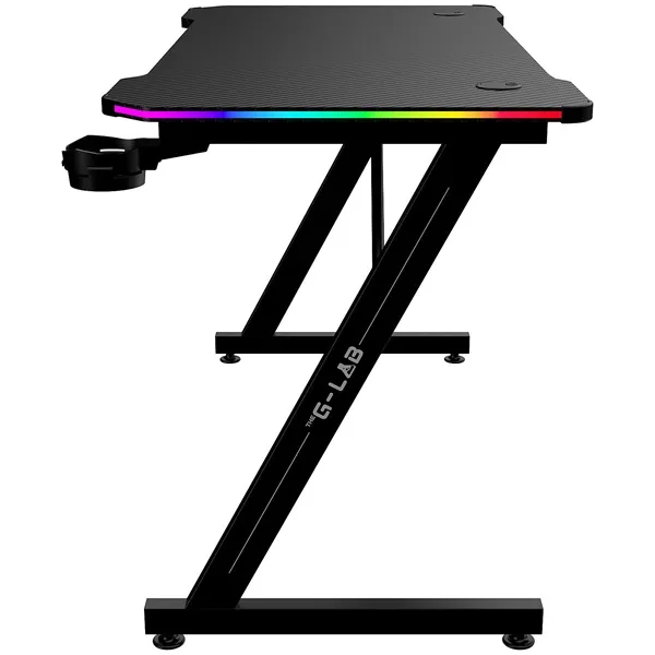 The G-Lab Gamer Asztal - K DESK ELECTRON EX (120x60cm, fém, pohártartó, fejhallgatótartó, fekete, RGB LED) - Image 3