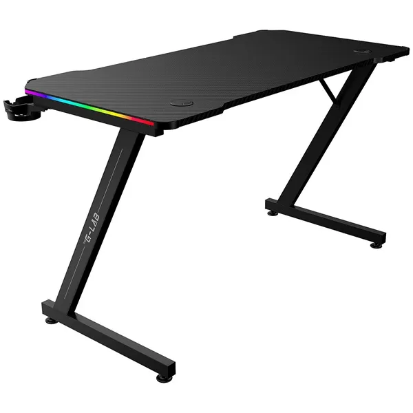 The G-Lab Gamer Asztal - K DESK ELECTRON EX (120x60cm, fém, pohártartó, fejhallgatótartó, fekete, RGB LED) - Image 5