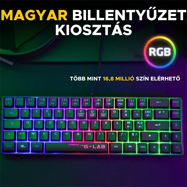 The G-Lab Gamer Billentyűzet - KEYZ HYDROGEN HU (RGB LED, TKL, USB, fekete, magyar) - Image 5