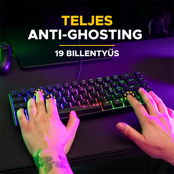 The G-Lab Gamer Billentyűzet - KEYZ HYDROGEN HU (RGB LED, TKL, USB, fekete, magyar) - Image 8