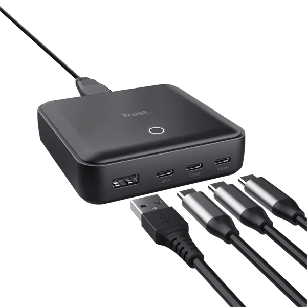 Trust Telefon töltő - Maxo (4 port; 100W;  USB + 3x USB-C; fekete)