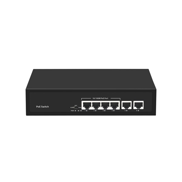 Walisec Switch  PoE - NS-PF04F20E (5port, 4x10/100 PoE Port, 2x10/100 Uplink, 65W, fekete) - Image 1