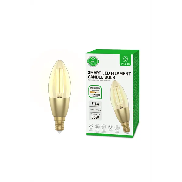 Woox Smart Home Filament candle design LED Izzó - R5141 (E14, 4,9W, 470 Lumen, warmw2700K/coldw6500k, Wi-Fi, 15000h) - Image 2