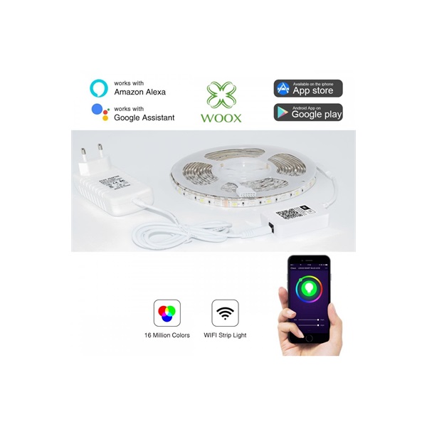 Woox Smart Home LED szalag - R5093 (5 m, 30 LED/m, adapter, színes RGB+meleg fehér, Wi-Fi) - Image 2