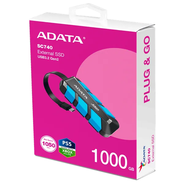 ADATA SSD Külső USB 3.2 1TB SC740, Type-C, Kék
