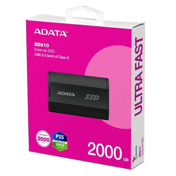 ADATA SSD Külső USB 3.2 2TB SD810, Type-C, Fekete
