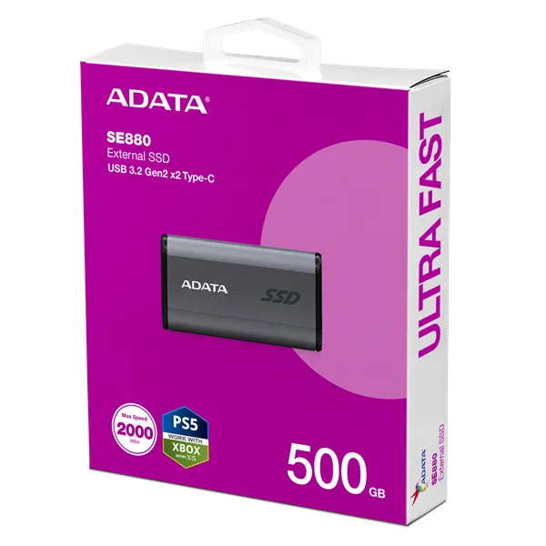 ADATA SSD Külső USB 3.2 500GB SE880 Elite, Type-C, Szürke