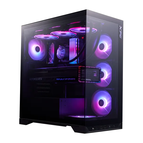 ADATA XPG Ház Midi ATX Invader X BTF, 5x120mm RGB ventilátor, Tápegység nélkül, üvegfalú, fekete