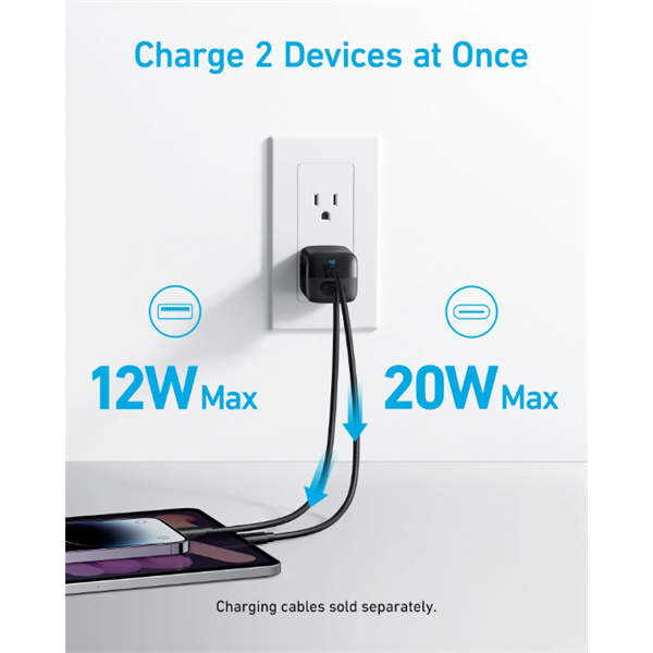 ANKER Hálózati Töltő, 323, 33W, USB-C, USB-A, EU, fekete -  A2331G11 - Image 3