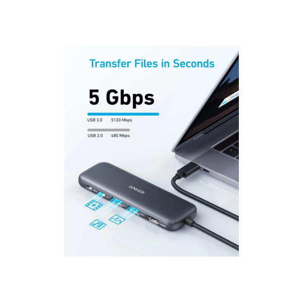 ANKER USB HUB, 322 5-in-1, USB-C Hub, 4K HDMI, 2xUSB-A, PD-IN 100W, USB-C 5Gbps, fekete - A8355H11 - Image 4