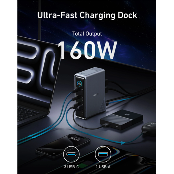 ANKER USB HUB Docking Station, , Prime 14-in-1, 160W,Dual Display, 2x 4K HDMI, USB-C 10Gbps, szürke - A83B63A1 - Image 2