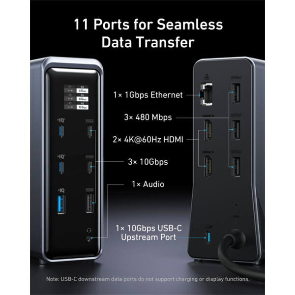 ANKER USB HUB Docking Station, , Prime 14-in-1, 160W,Dual Display, 2x 4K HDMI, USB-C 10Gbps, szürke - A83B63A1 - Image 3