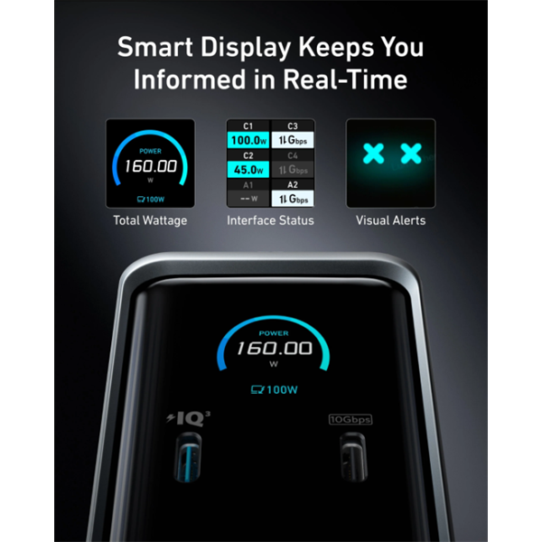 ANKER USB HUB Docking Station, , Prime 14-in-1, 160W,Dual Display, 2x 4K HDMI, USB-C 10Gbps, szürke - A83B63A1 - Image 4