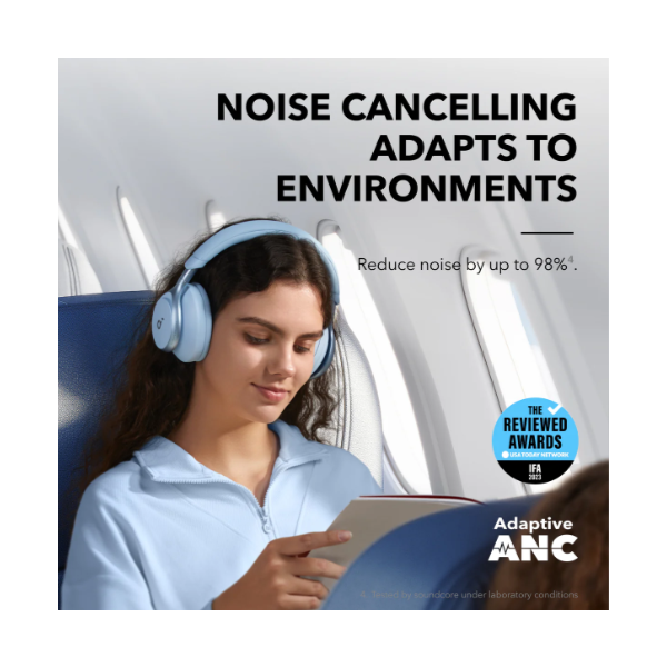 ANKER Vezeték Nélküli Fejhallgató, Soundcore Space One, Aktív Zajszűrő, kék - A3035G31 - Image 3