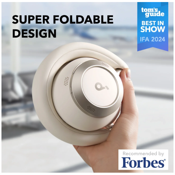 ANKER Vezeték Nélküli Fejhallgató, Soundcore Space One Pro, Összecsukható, Aktív Zajszűrő, cream white - A3062G21 - Image 2