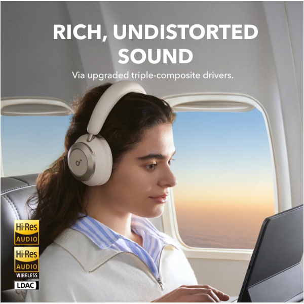 ANKER Vezeték Nélküli Fejhallgató, Soundcore Space One Pro, Összecsukható, Aktív Zajszűrő, cream white - A3062G21 - Image 4