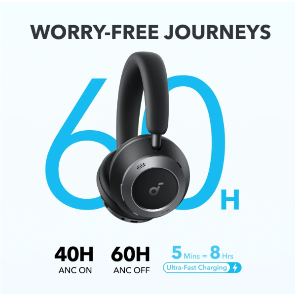 ANKER Vezeték Nélküli Fejhallgató, Soundcore Space One Pro, Összecsukható, Aktív Zajszűrő, jet black - A3062G11 - Image 5