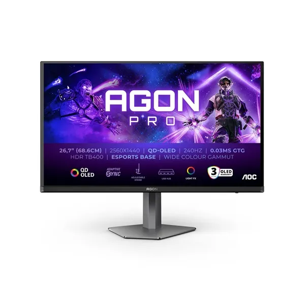 AOC Gaming 280Hz OLED monitor 27" AG276QZD2, 2560x1440, 16:9, 0,03ms, 2xHDMI/2xDisplayport/2xUSB, hangszóró