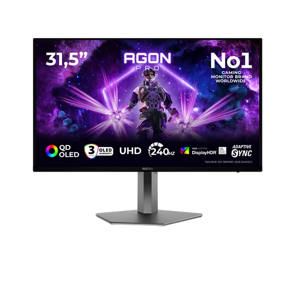 AOC Gaming 240Hz OLED monitor 31.5" AG326UZD2, 3840x2160, 16:9, 250cd/m2, 0,03ms, 2xHDMI/DisplayPort/2xUSB-A/USB-B